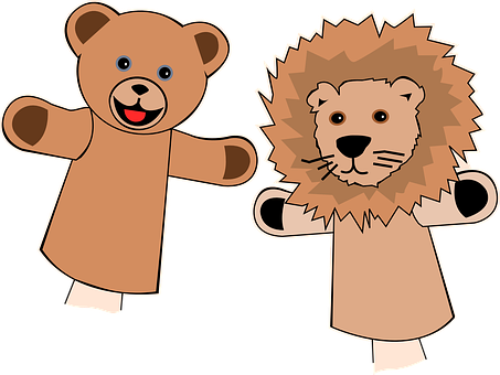 Playful Bear And Lion Puppets