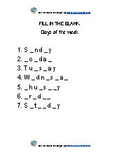 Fill in the blank worksheet: weekdays 